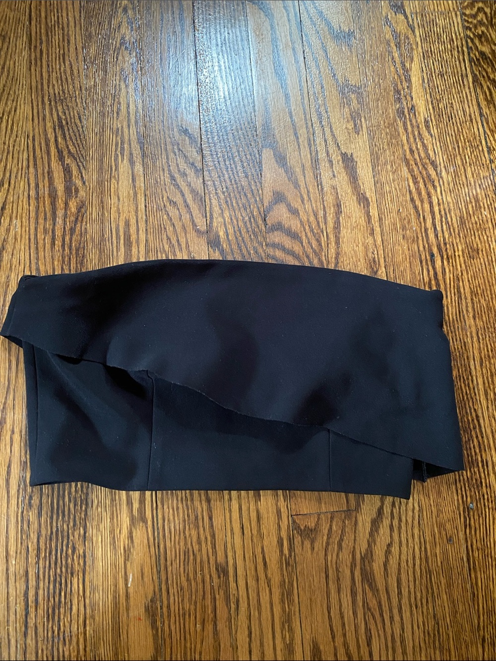 Black Strapless Ruffle Crop Top